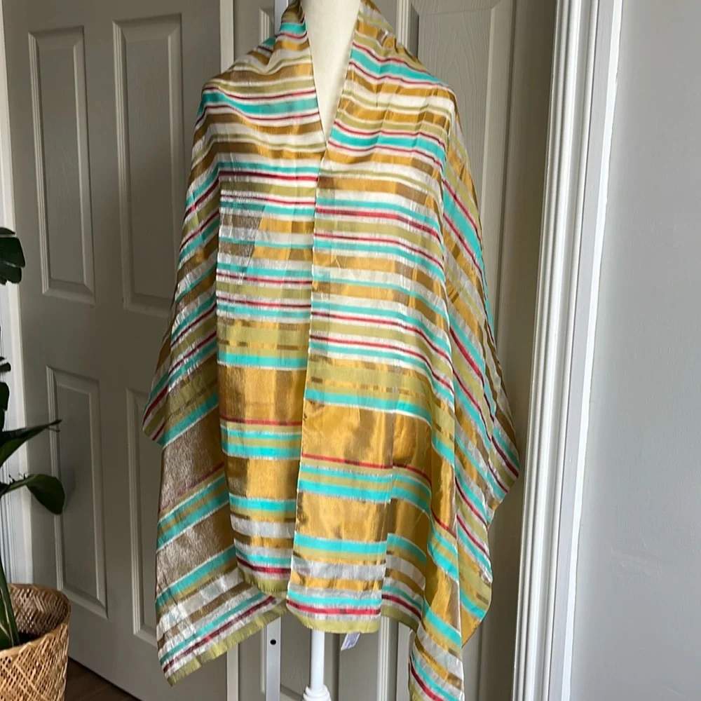 Italian Striped Metallic Holographic Oversized Cotton Blend Scarf